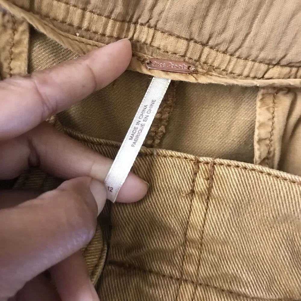 Free People Yellow Pleated Cotton Cropped Denim Casual Pants NWOT 12 - Picture 10 of 10